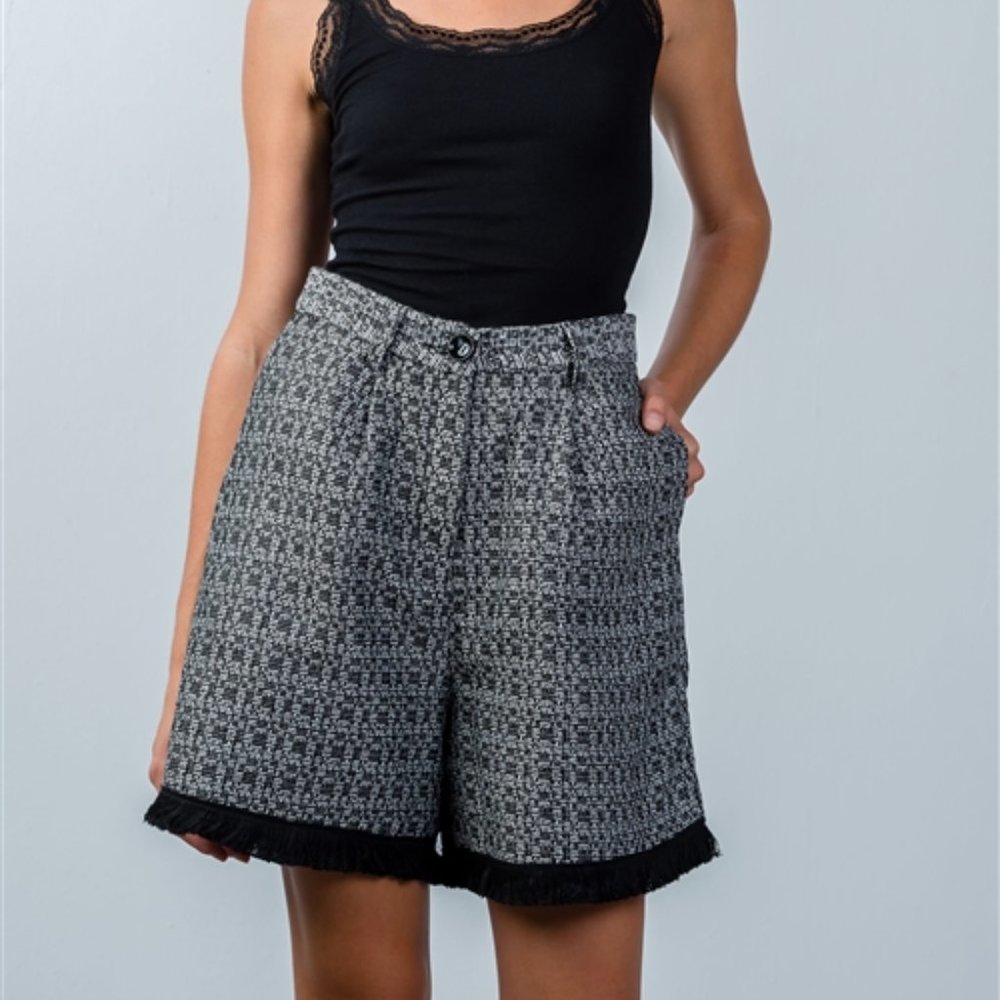 Black Frayed Hem Knee-Length Shorts